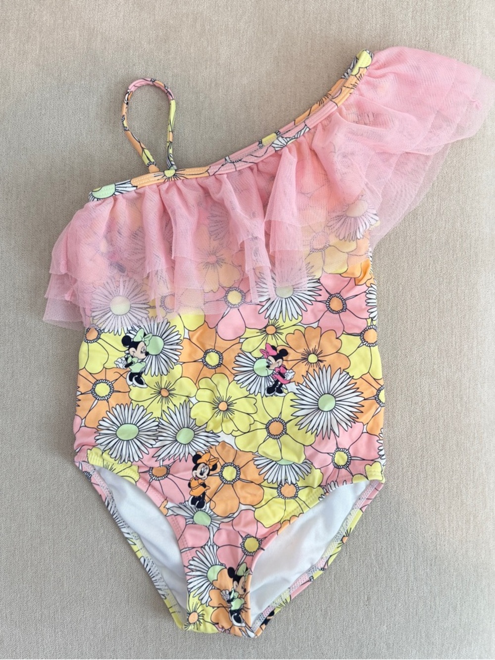 Janie & Jack x Disney Minnie Mouse Pink Floral Ruffle One-Piece Swimsuit - Kids